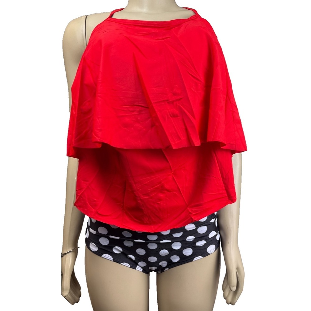 Womens Medium Two Piece Tankini Swimsuit Polka Dot High Waist Bikini Set NWT